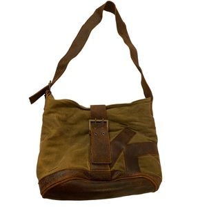 Kangol crossbody bag, olive corduroy and leather, vintage, EUC, $125